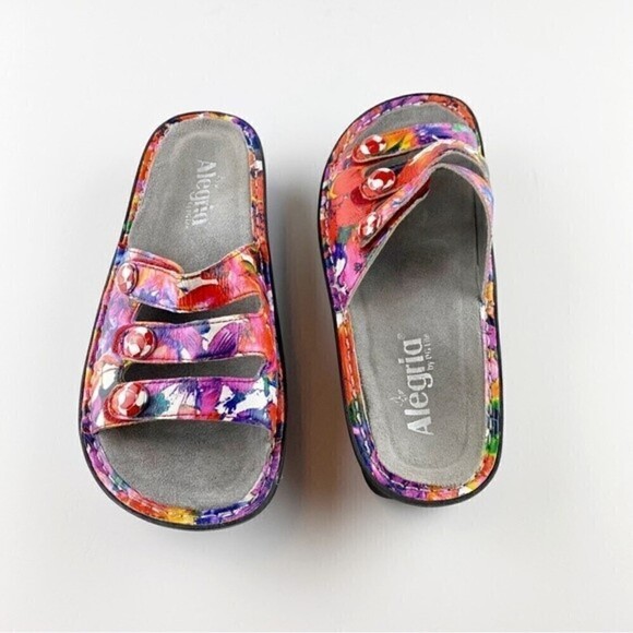 Alegria Fiona Iris Floral Leather Adjustable Straps Slip On Slide Sandals Size 8 - Picture 4 of 10